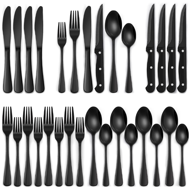 24-teiliges Besteckset aus schwarzem Edelstahl für 4 Personen – Modernes Design, Spülmaschinenfest, Hochwertig und Langlebig 0