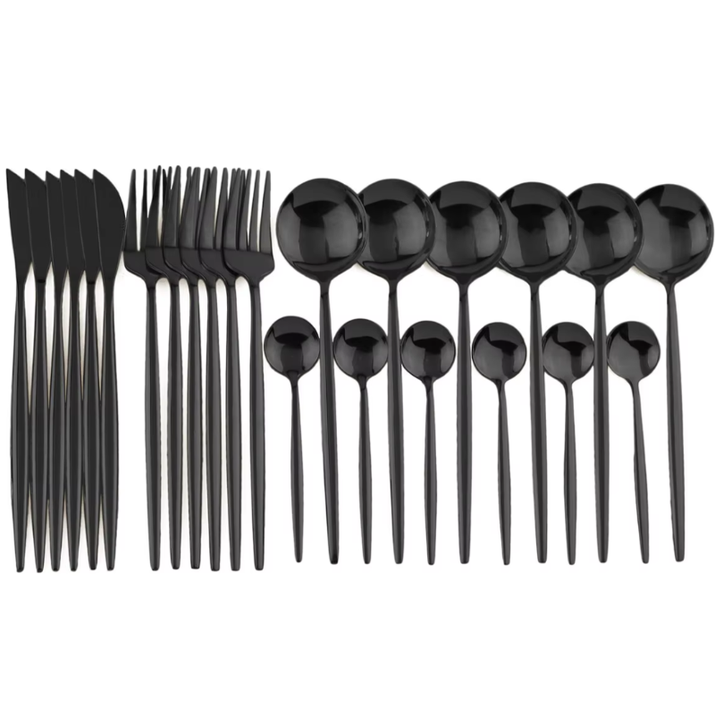 24-teiliges Besteckset aus schwarzem Edelstahl für 4 Personen – Modernes Design, Spülmaschinenfest, Hochwertig und Langlebig 1
