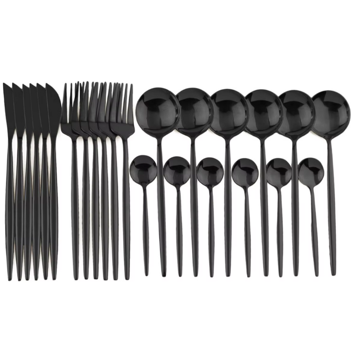 24-teiliges Besteckset aus schwarzem Edelstahl für 4 Personen – Modernes Design, Spülmaschinenfest, Hochwertig und Langlebig 1