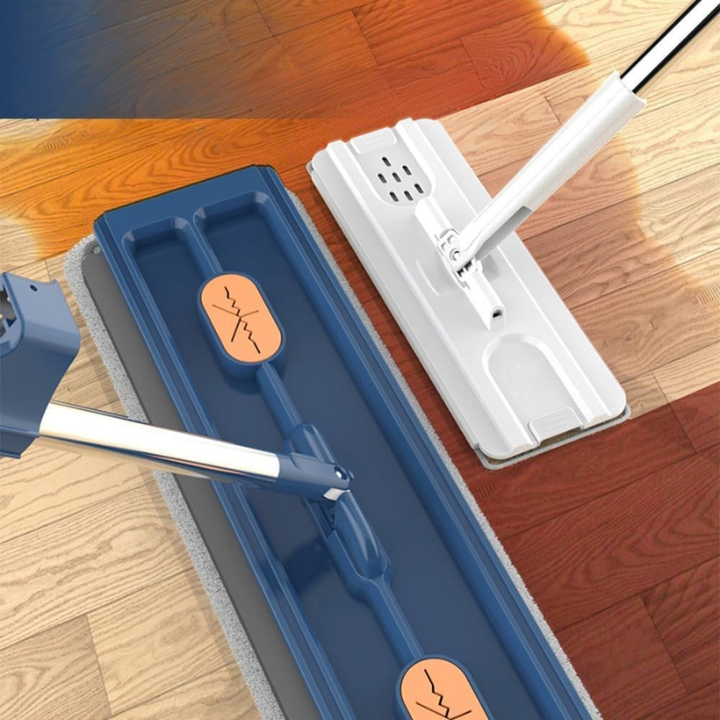 Vlakmop met 360° draaibare kop en wasbare microvezelpads