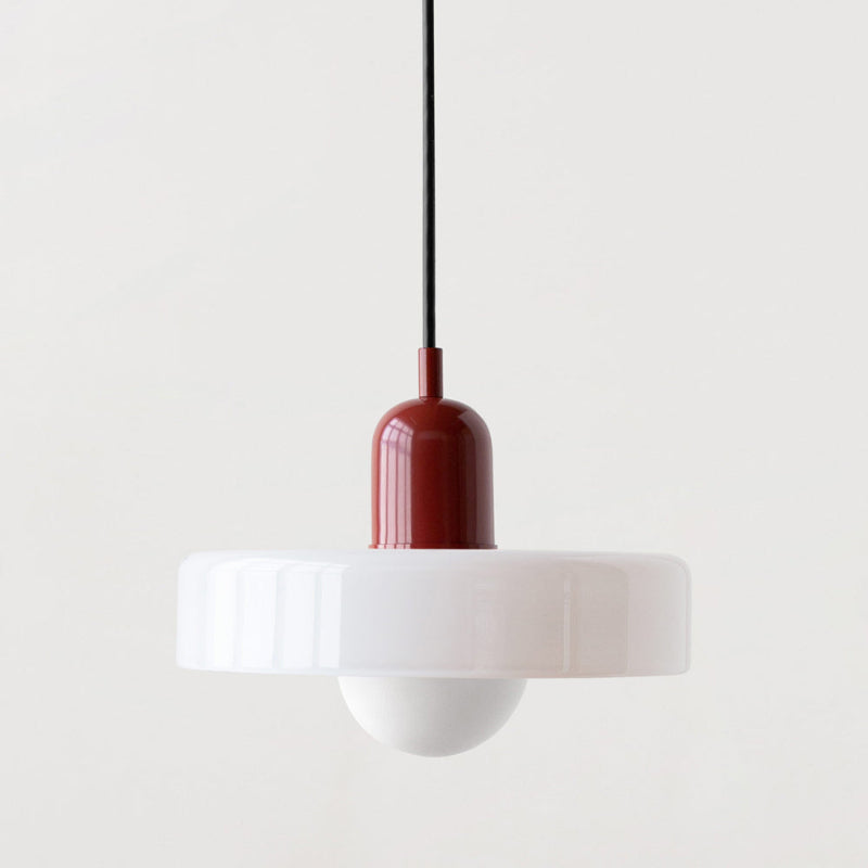 Bauhaus Pendelleuchte aus Farbglas für Esstisch – Moderne Hängeleuchte mit G9 Fassung, verstellbarer Aufhängung, Ø25-35 cm 0