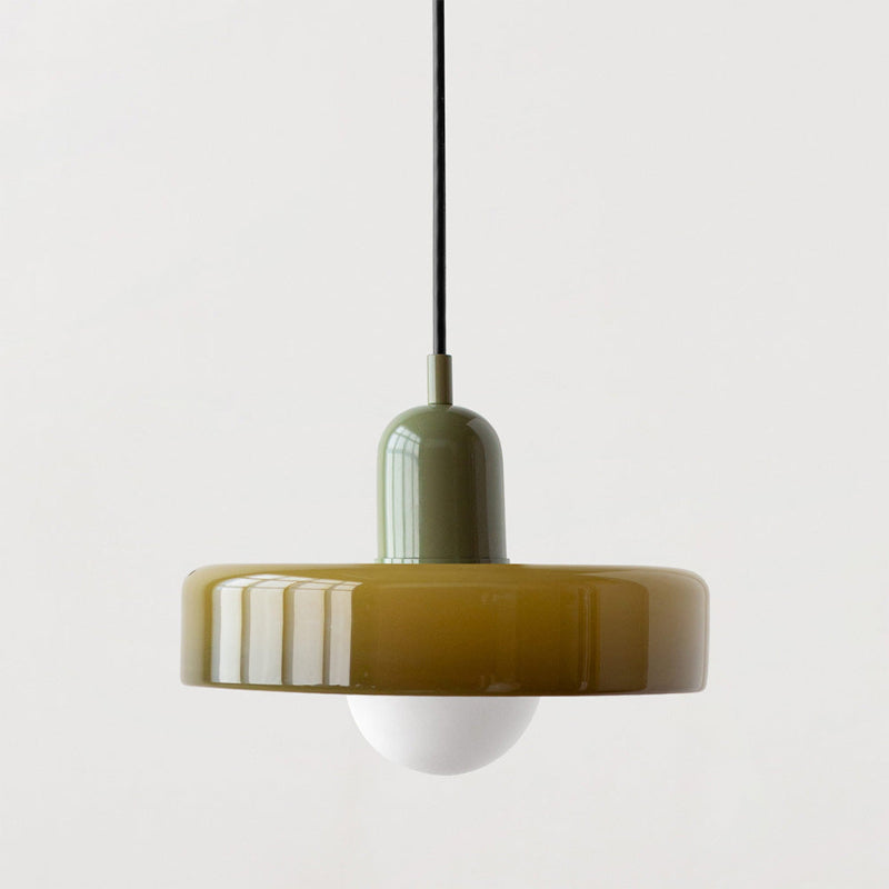 Bauhaus Pendelleuchte aus Farbglas für Esstisch – Moderne Hängeleuchte mit G9 Fassung, verstellbarer Aufhängung, Ø25-35 cm 10