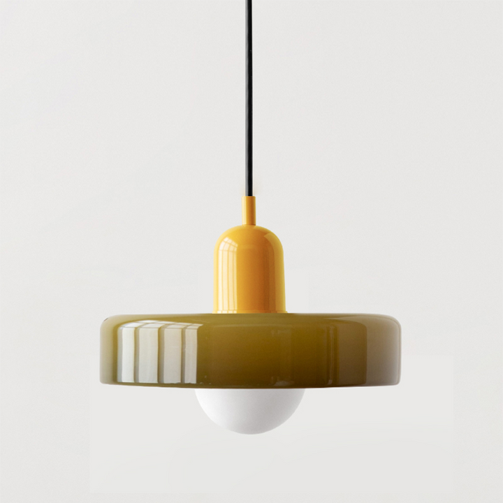 Bauhaus Pendelleuchte aus Farbglas für Esstisch – Moderne Hängeleuchte mit G9 Fassung, verstellbarer Aufhängung, Ø25-35 cm 11