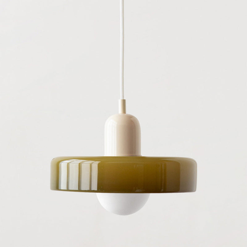 Bauhaus Pendelleuchte aus Farbglas für Esstisch – Moderne Hängeleuchte mit G9 Fassung, verstellbarer Aufhängung, Ø25-35 cm 18