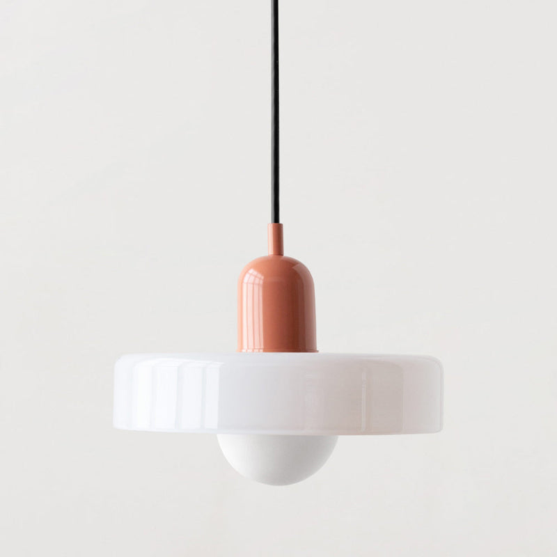Bauhaus Pendelleuchte aus Farbglas für Esstisch – Moderne Hängeleuchte mit G9 Fassung, verstellbarer Aufhängung, Ø25-35 cm 2
