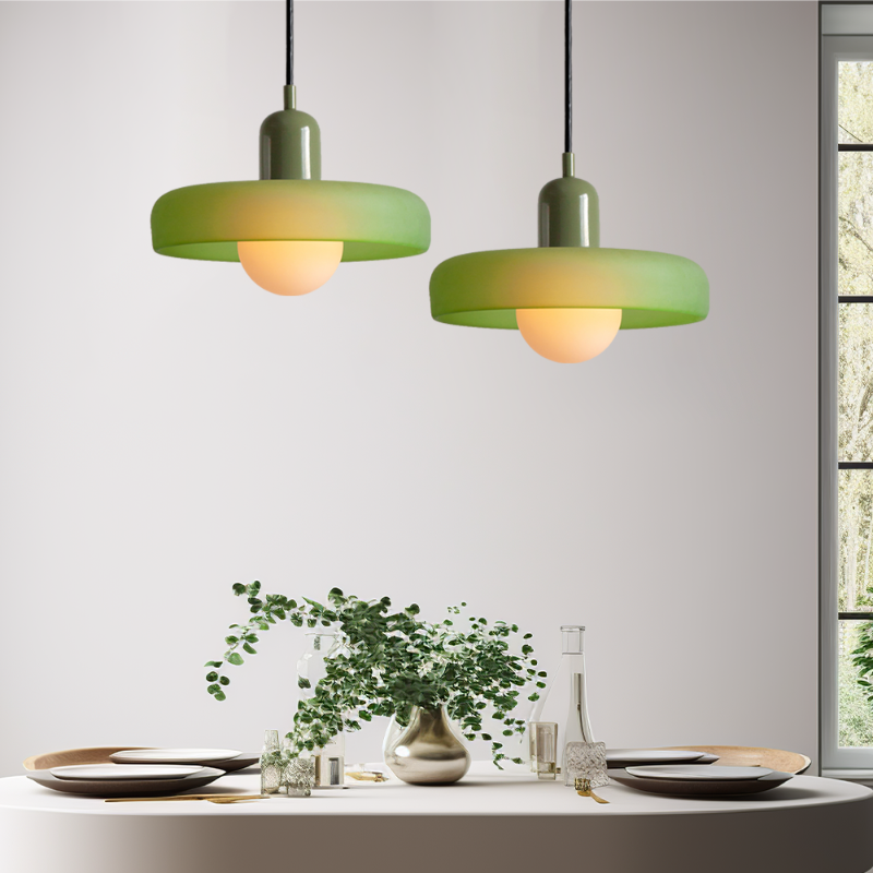 Bauhaus Pendelleuchte aus Farbglas für Esstisch – Moderne Hängeleuchte mit G9 Fassung, verstellbarer Aufhängung, Ø25-35 cm 20