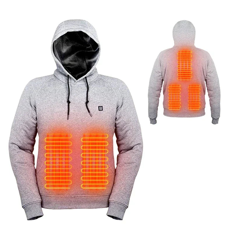Beheizter Unisex Hoodie mit Einstellbarer Temperatur – Thermahoodie für Kühle Tage in Schwarz/Grau, Größen S bis 2XL 0