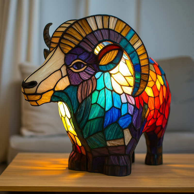 Bunte Tischlampe aus Glas – Kompakte Nachttischlampe mit Sanftem Licht für Entspannte Atmosphäre, 17 x 17 cm 0