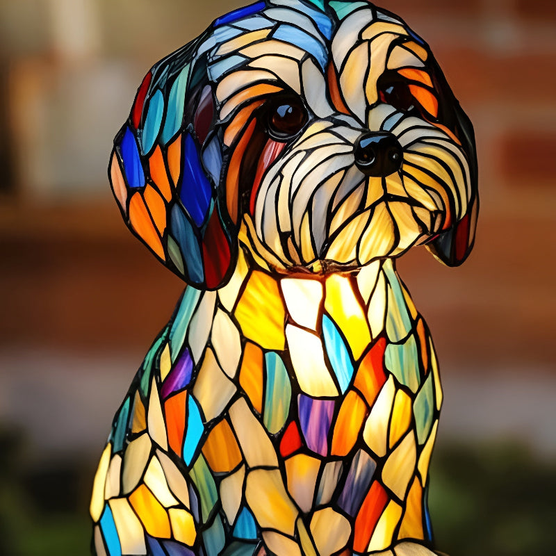 Bunte Tischlampe aus Glas für Hunde – Kompakte Nachttischlampe mit Sanftem Licht für Wohnräume, 17 x 17 cm 0