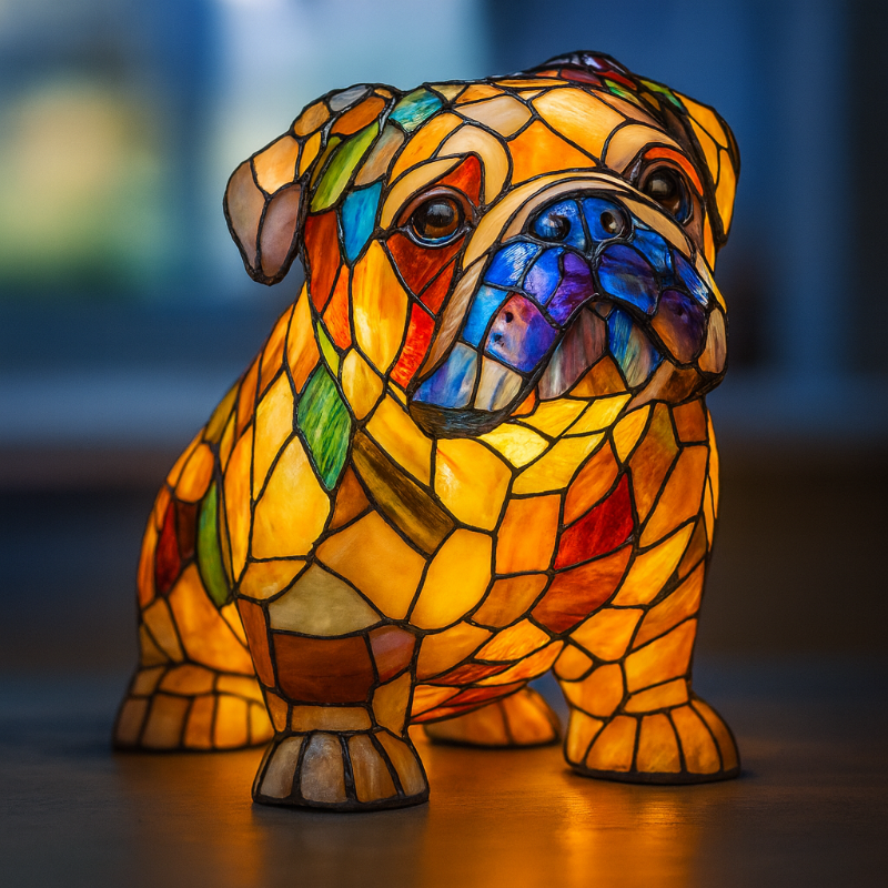 Bunte Tischlampe im Hundedesign – Kompakte Glasleuchte für stilvolle Innenbeleuchtung, 17 x 17 cm 0