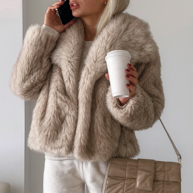Damen Kurze Kunstfelljacke mit Frontverschluss – Herbst- und Winterjacke