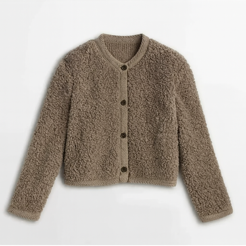 Damen Fleece-Strickjacke mit Knopfleiste – Lässige Herbst- und Winterjacke