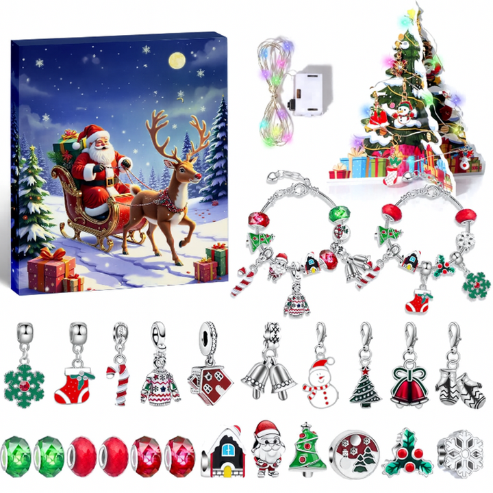 Kerst-adventskalender met doe-het-zelf bedelarmband en LED-lichtsnoer