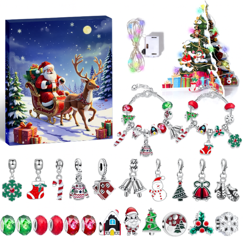 Kerst-adventskalender met doe-het-zelf bedelarmband en LED-lichtsnoer