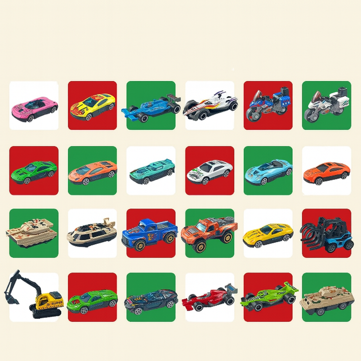 Kinder-Adventskalender mit 24 Spielzeugautos aus Metall – Festliches Countdown-Geschenkset