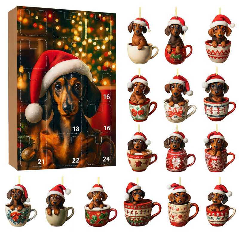 Kerst-adventskalender met teckel-bedels – 24-dagen kerstcountdown