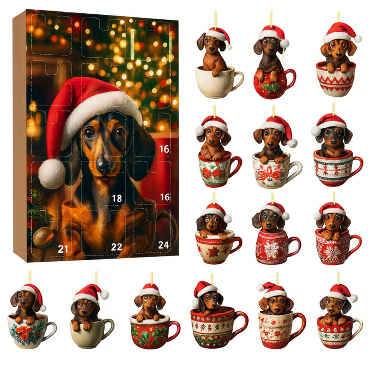 Kerst-adventskalender met teckel-bedels – 24-dagen kerstcountdown