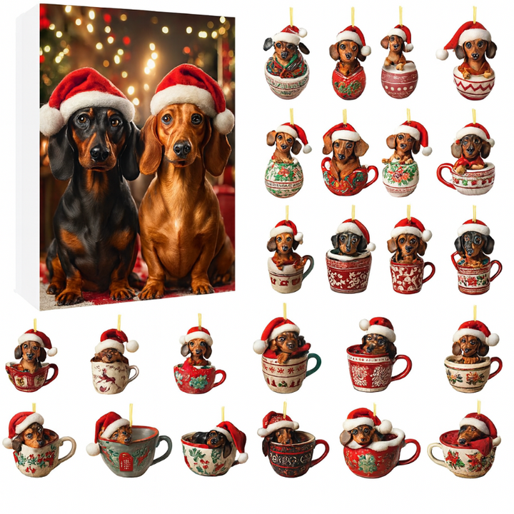 Kerst-adventskalender met teckel-bedels – 24-dagen kerstcountdown