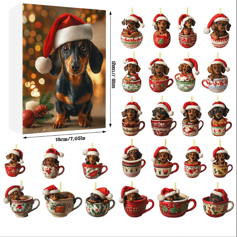 Kerst-adventskalender met teckel-bedels – 24-dagen kerstcountdown