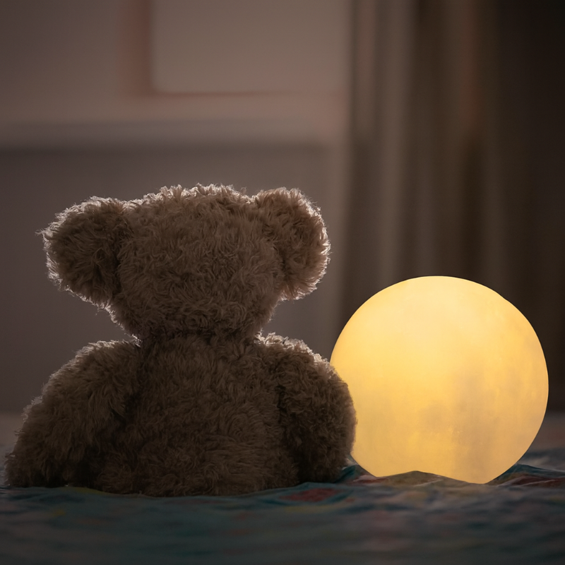 3D Mondlampe mit Einstellbarem LED-Licht und Holzständer – USB-Wiederaufladbar
