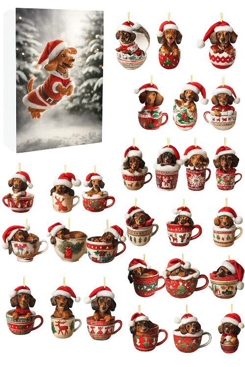 Kerst-adventskalender met teckel-bedels – 24-dagen kerstcountdown