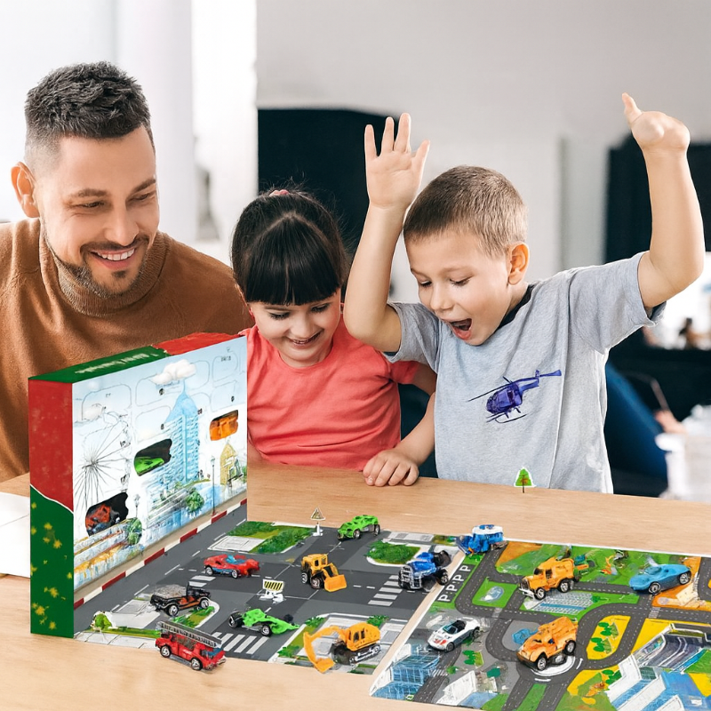 Kinder-Adventskalender mit 24 Rückzieh-Autos – Weihnachtscountdown-Geschenkset