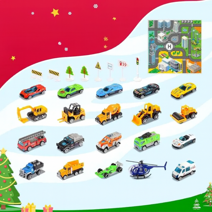Kinder-Adventskalender mit 24 Rückzieh-Autos – Weihnachtscountdown-Geschenkset