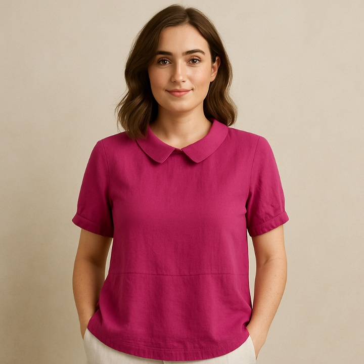Damesblouse Korte Mouw met Bubikraag