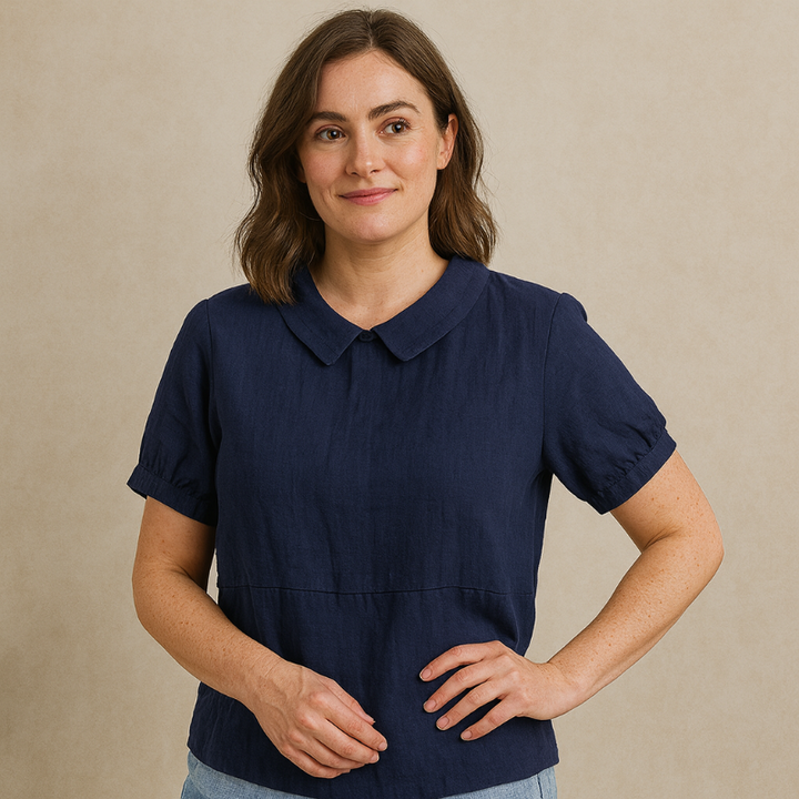 Damesblouse Korte Mouw met Bubikraag