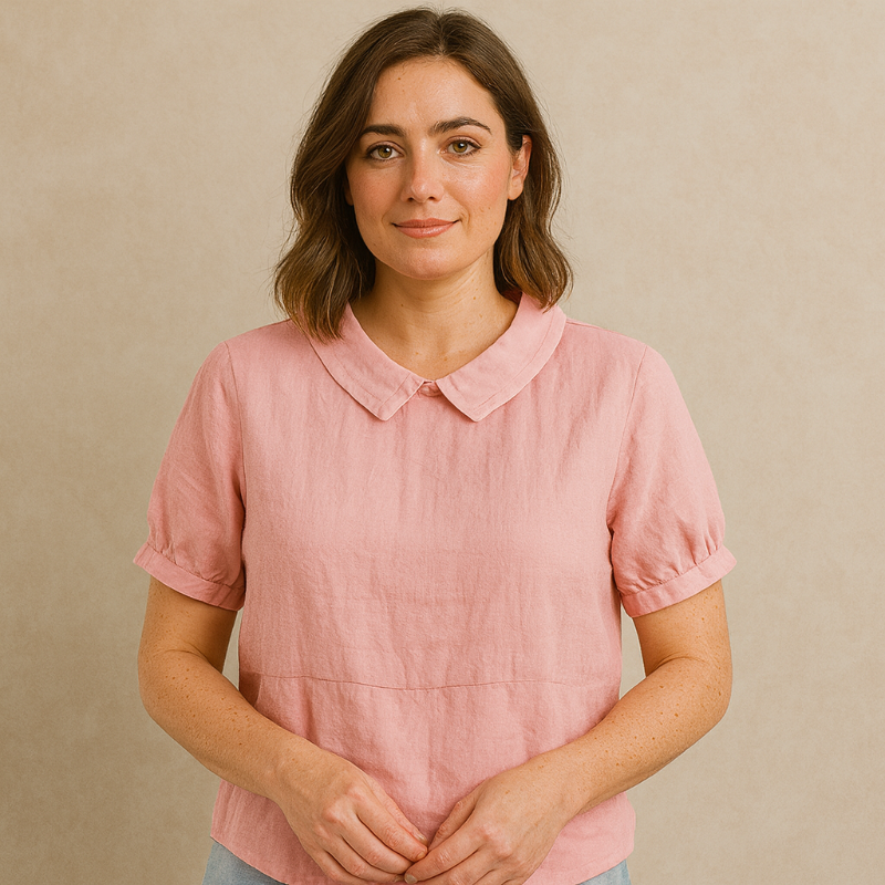 Damesblouse Korte Mouw met Bubikraag