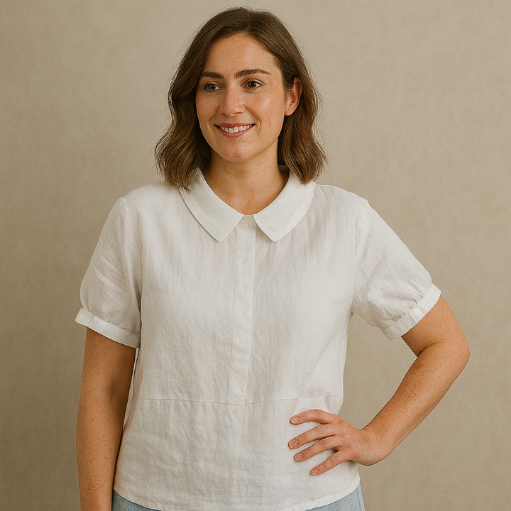 Damesblouse Korte Mouw met Bubikraag