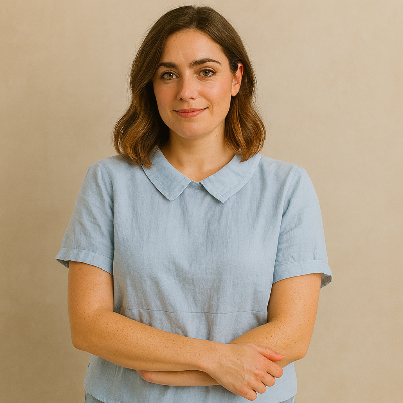 Damesblouse Korte Mouw met Bubikraag