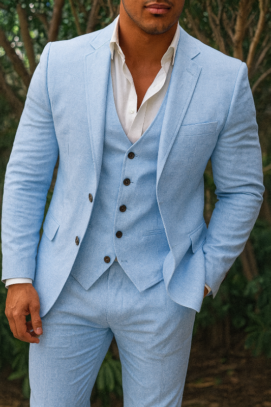 Drie-delig herenpakset van linnen - Blazer, Vest en Broek, ideaal voor bruiloften en formele gelegenheden