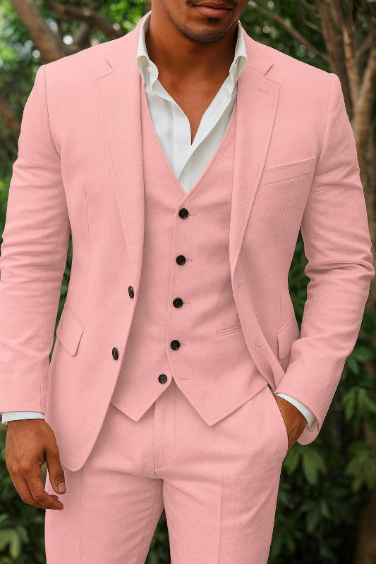 Drie-delig herenpakset van linnen - Blazer, Vest en Broek, ideaal voor bruiloften en formele gelegenheden
