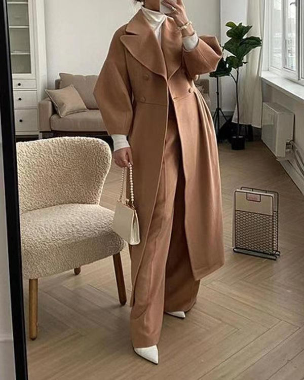 Classic Women's Long Wool Winter Coat with Oversized Lapel and Cinched Waist – Stylish and Warm for All Occasions 4