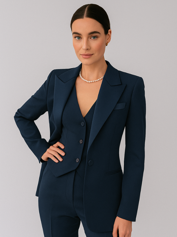Damen Anzug Set Elegant 3-teilig mit Blazer, Weste und Slim Fit Hosen für Formelle Anlässe 3
