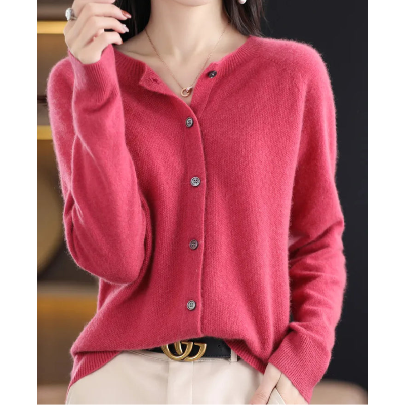 Damen Cardigan aus 100% Merino-Wolle – O-Hals Design, Atmungsaktiv, Bequem für jede Saison, Erhältlich in verschiedenen Größen und Farben 0
