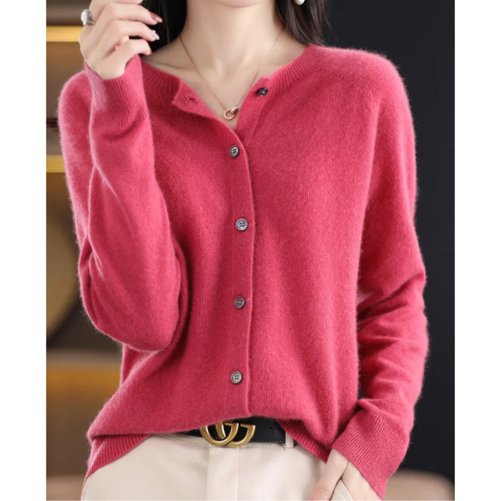 Damen Cardigan aus 100% Merino-Wolle – O-Hals Design, Atmungsaktiv, Bequem für jede Saison, Erhältlich in verschiedenen Größen und Farben 0