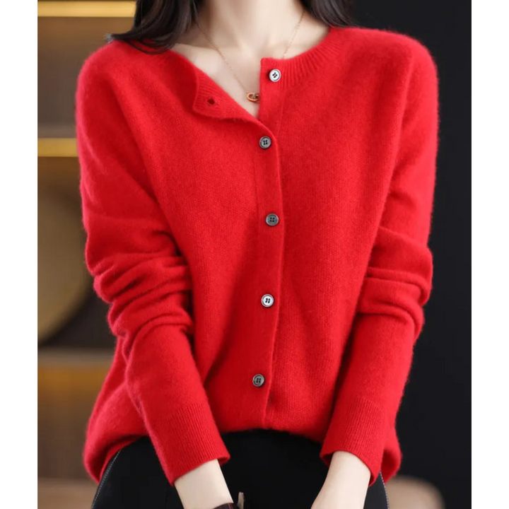 Damen Cardigan aus 100% Merino-Wolle – O-Hals Design, Atmungsaktiv, Bequem für jede Saison, Erhältlich in verschiedenen Größen und Farben 1