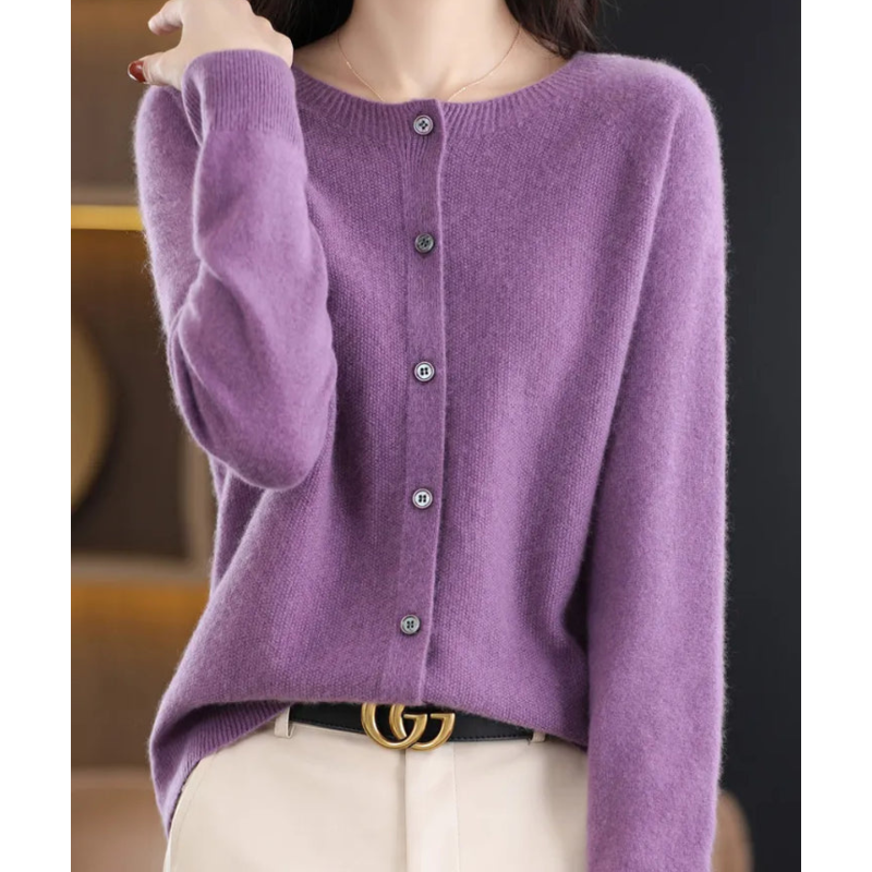 Damen Cardigan aus 100% Merino-Wolle – O-Hals Design, Atmungsaktiv, Bequem für jede Saison, Erhältlich in verschiedenen Größen und Farben 11