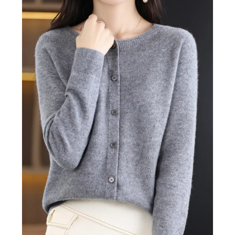 Damen Cardigan aus 100% Merino-Wolle – O-Hals Design, Atmungsaktiv, Bequem für jede Saison, Erhältlich in verschiedenen Größen und Farben 12