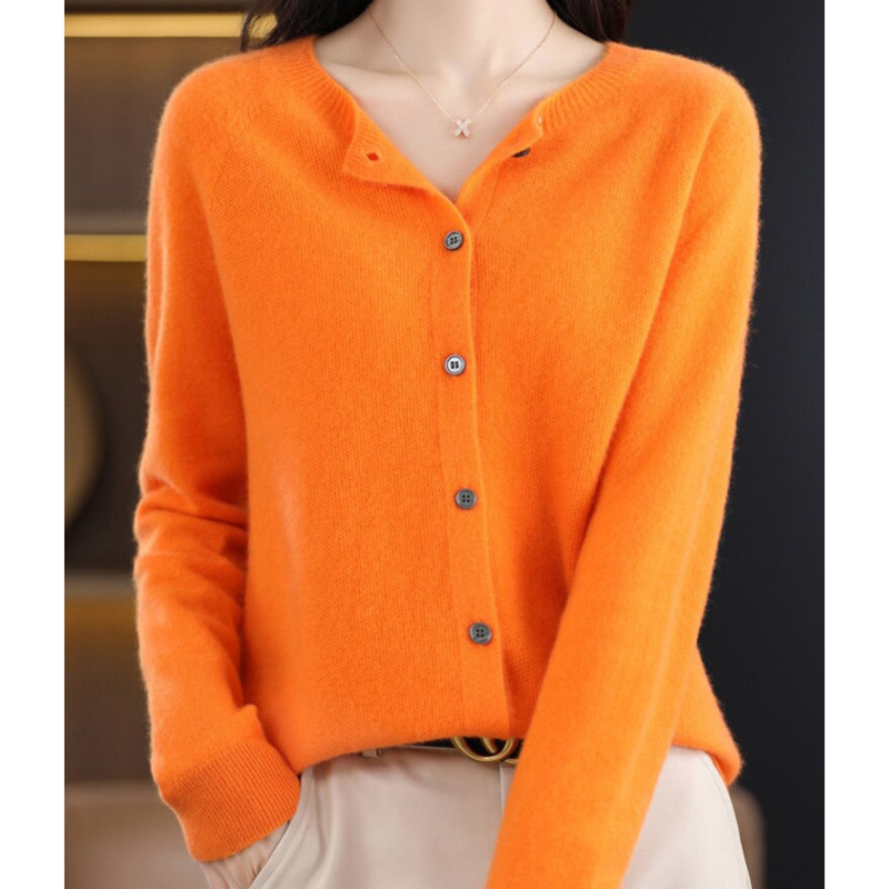 Damen Cardigan aus 100% Merino-Wolle – O-Hals Design, Atmungsaktiv, Bequem für jede Saison, Erhältlich in verschiedenen Größen und Farben 13