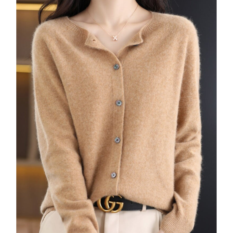 Damen Cardigan aus 100% Merino-Wolle – O-Hals Design, Atmungsaktiv, Bequem für jede Saison, Erhältlich in verschiedenen Größen und Farben 14