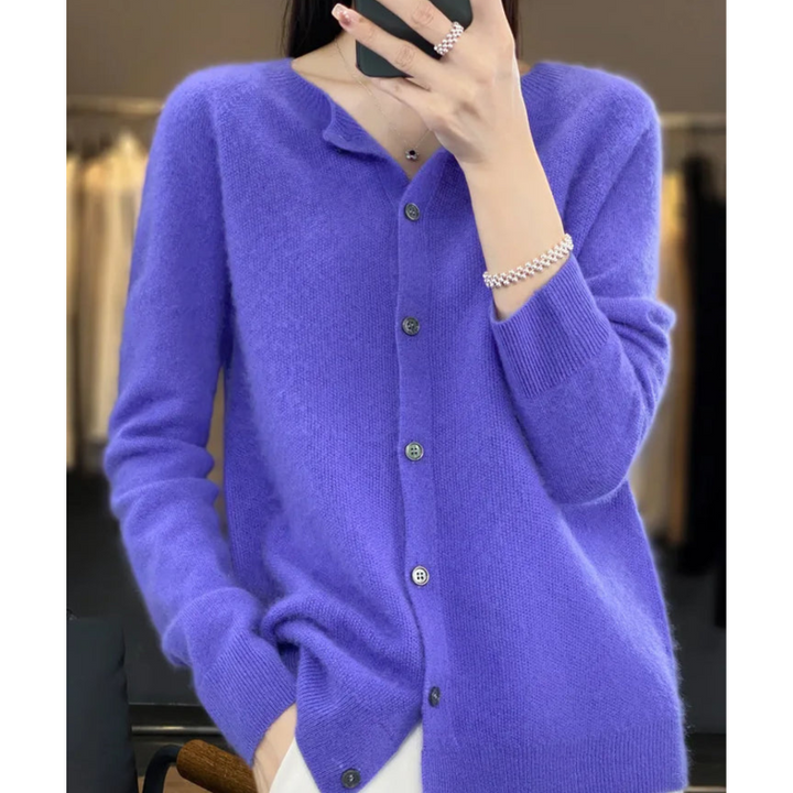 Damen Cardigan aus 100% Merino-Wolle – O-Hals Design, Atmungsaktiv, Bequem für jede Saison, Erhältlich in verschiedenen Größen und Farben 2
