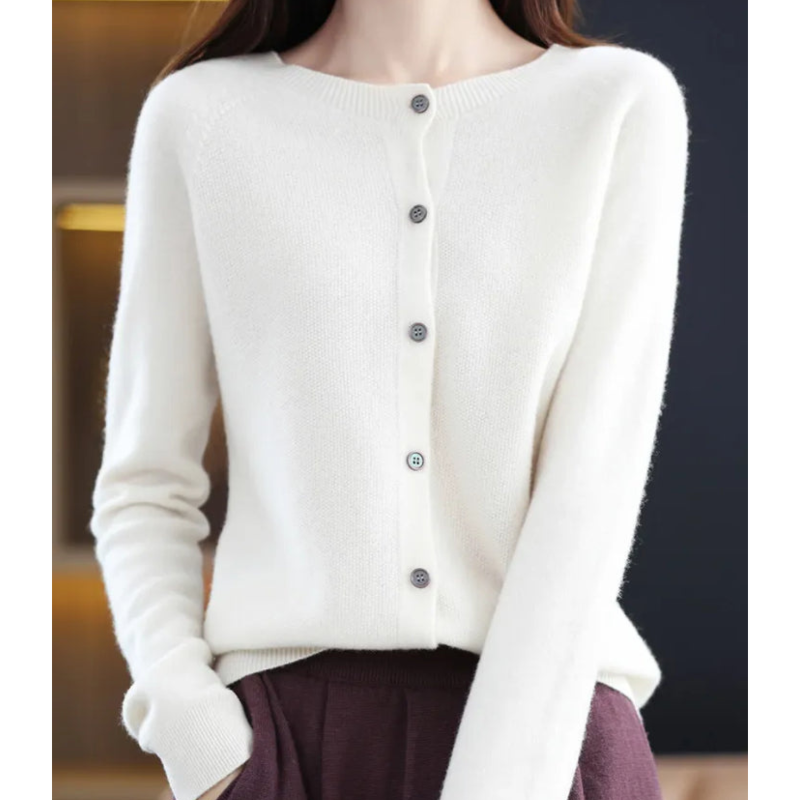 Damen Cardigan aus 100% Merino-Wolle – O-Hals Design, Atmungsaktiv, Bequem für jede Saison, Erhältlich in verschiedenen Größen und Farben 3