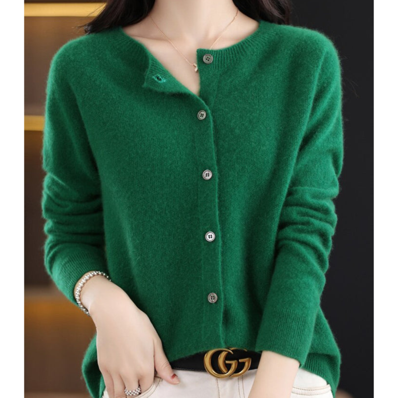 Damen Cardigan aus 100% Merino-Wolle – O-Hals Design, Atmungsaktiv, Bequem für jede Saison, Erhältlich in verschiedenen Größen und Farben 4