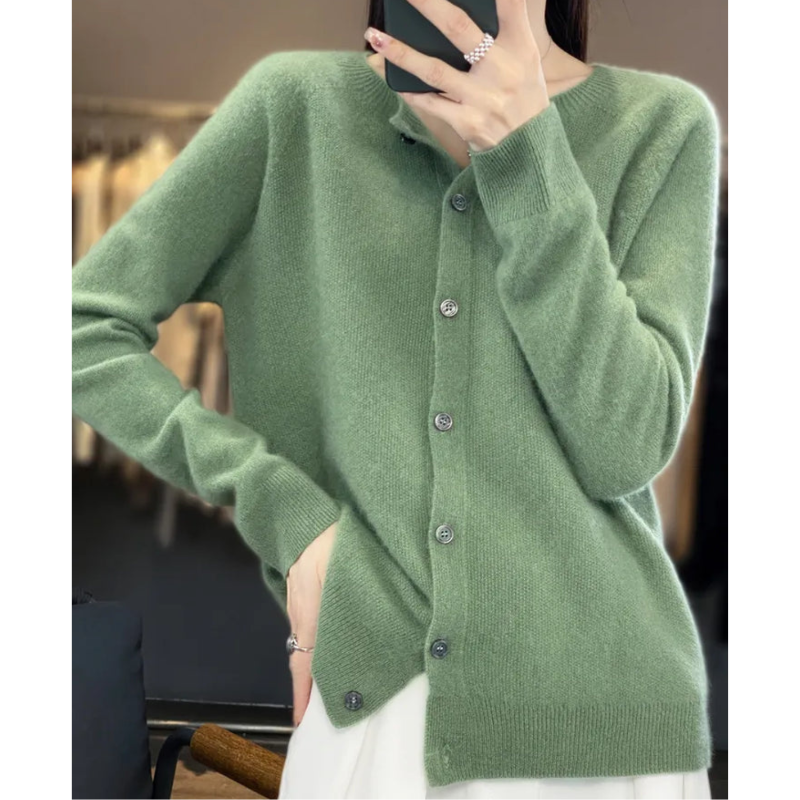 Damen Cardigan aus 100% Merino-Wolle – O-Hals Design, Atmungsaktiv, Bequem für jede Saison, Erhältlich in verschiedenen Größen und Farben 6