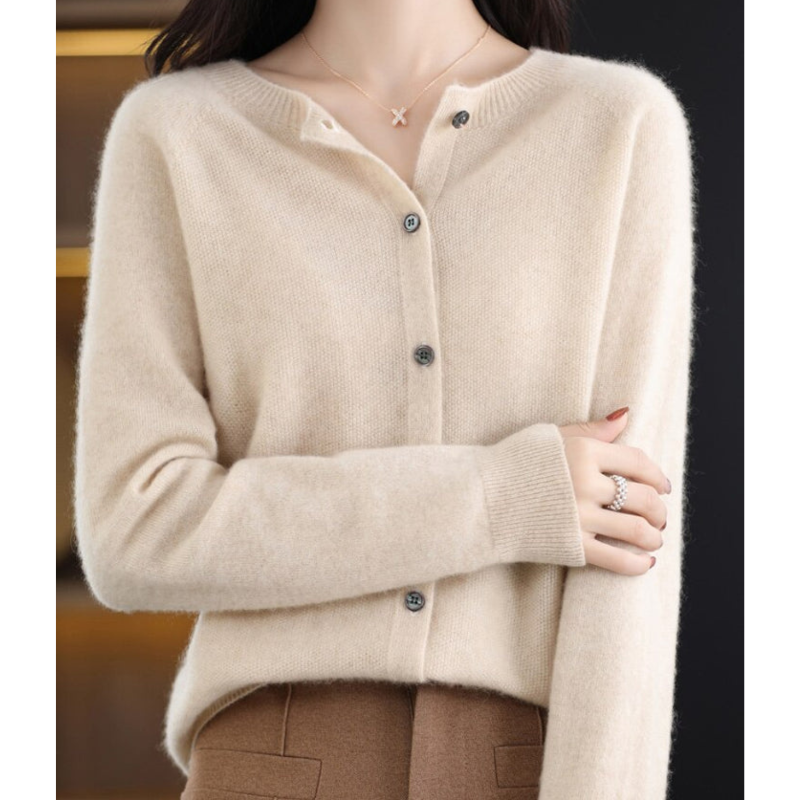 Damen Cardigan aus 100% Merino-Wolle – O-Hals Design, Atmungsaktiv, Bequem für jede Saison, Erhältlich in verschiedenen Größen und Farben 7