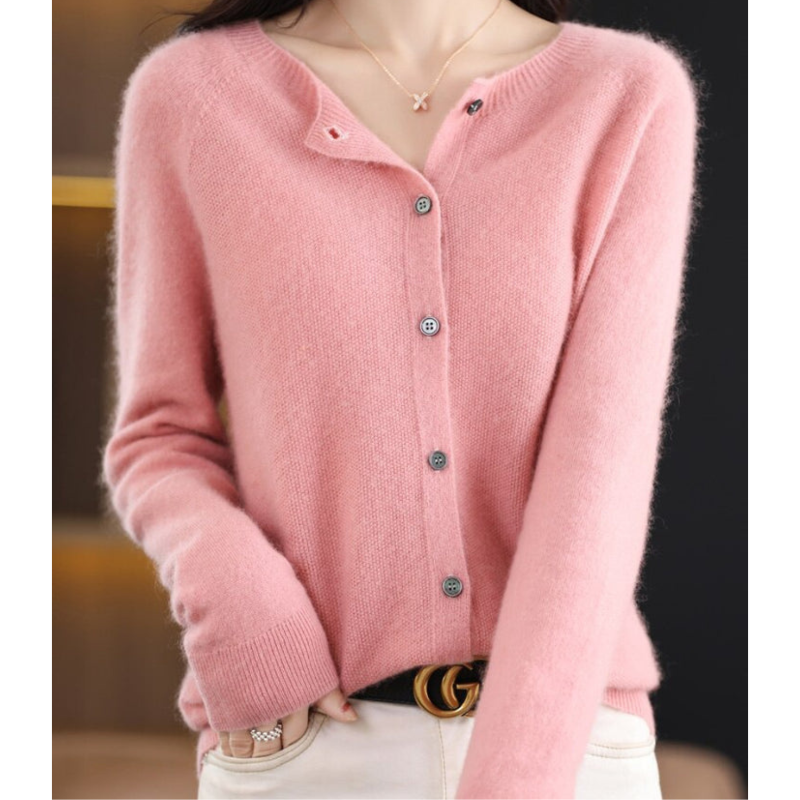Damen Cardigan aus 100% Merino-Wolle – O-Hals Design, Atmungsaktiv, Bequem für jede Saison, Erhältlich in verschiedenen Größen und Farben 8
