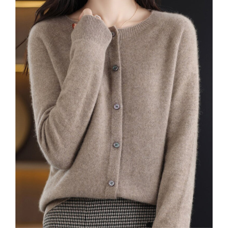 Damen Cardigan aus 100% Merino-Wolle – O-Hals Design, Atmungsaktiv, Bequem für jede Saison, Erhältlich in verschiedenen Größen und Farben 9